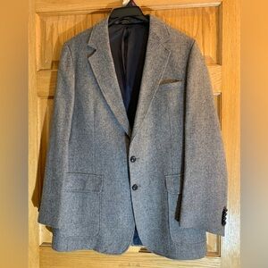 Vintage Imperial Pure Wool Grey Herringbone Tweed Sport Coat Blazer Size 42L USA